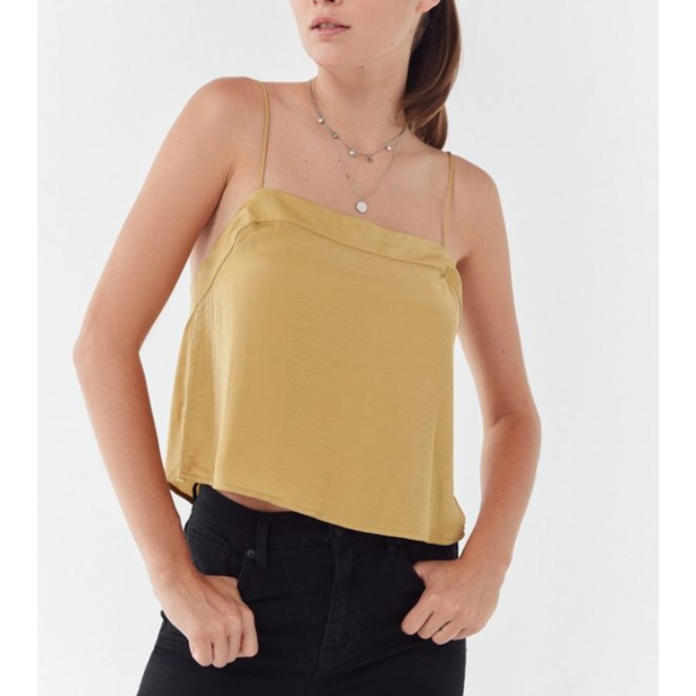 Urban Outfitters Square Neck Silk Top in Gold